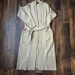 Lauren Ralph Lauren Tan Ribbed Wool Cardigan